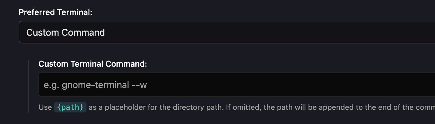 Improved custom terminal command editor