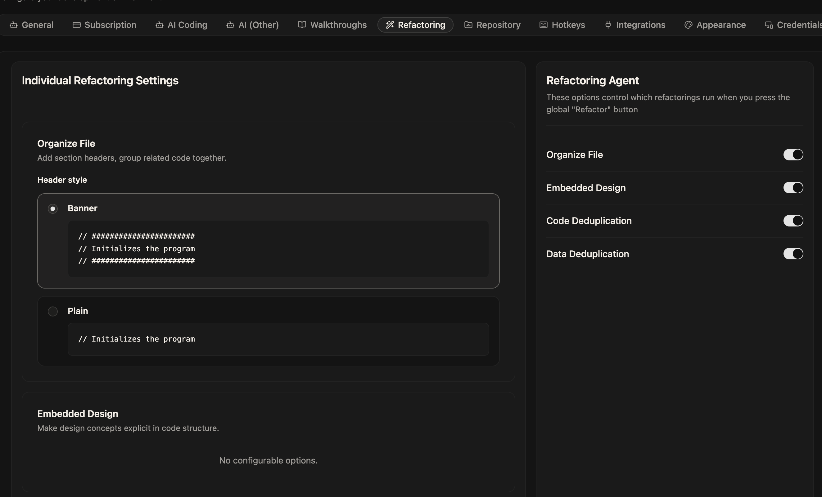 New Refactoring settings tab