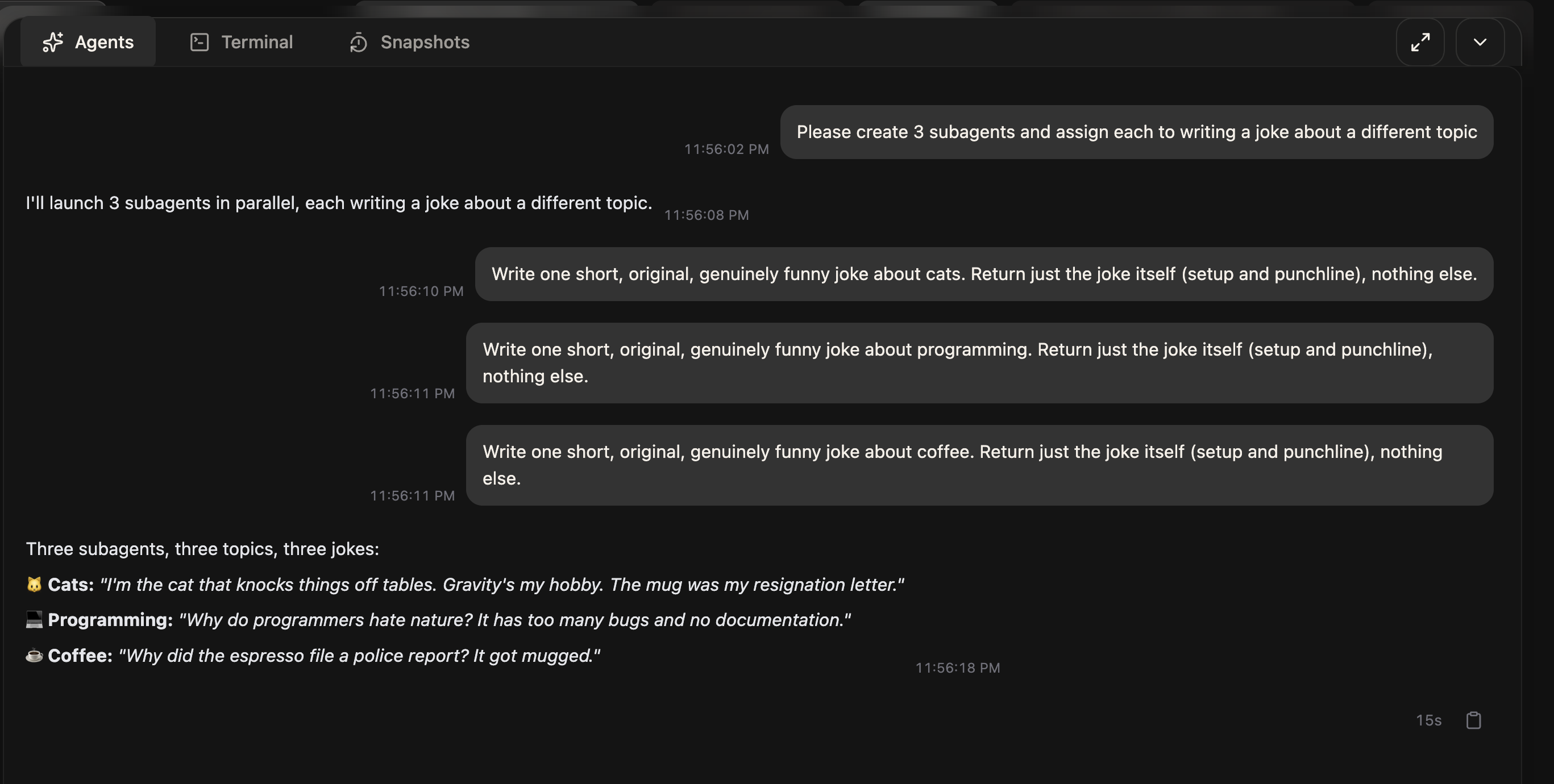 Subagent prompts rendered as right-aligned user bubbles, indistinguishable from the human message above them