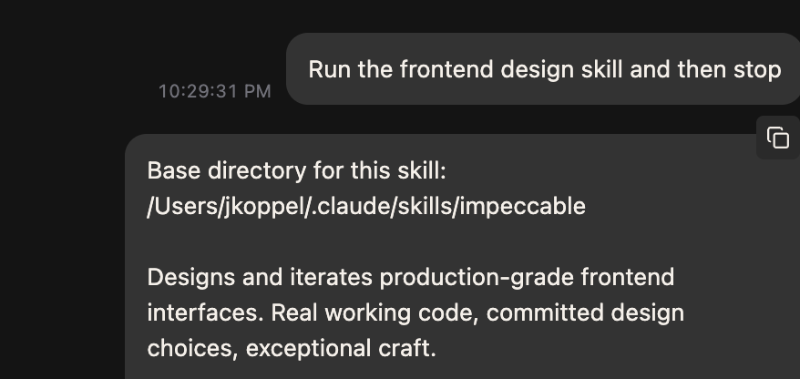 The body of a skill's SKILL.md rendered as a message the user appears to have typed