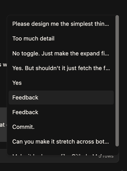 Expanded table of contents listing messages to jump to in the conversation